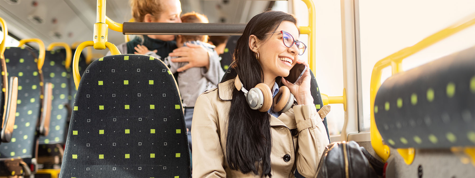 woman using phone while traveling