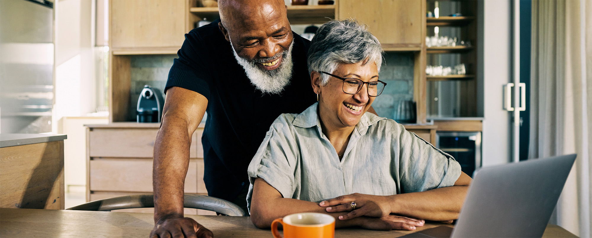 elder couple checking computer