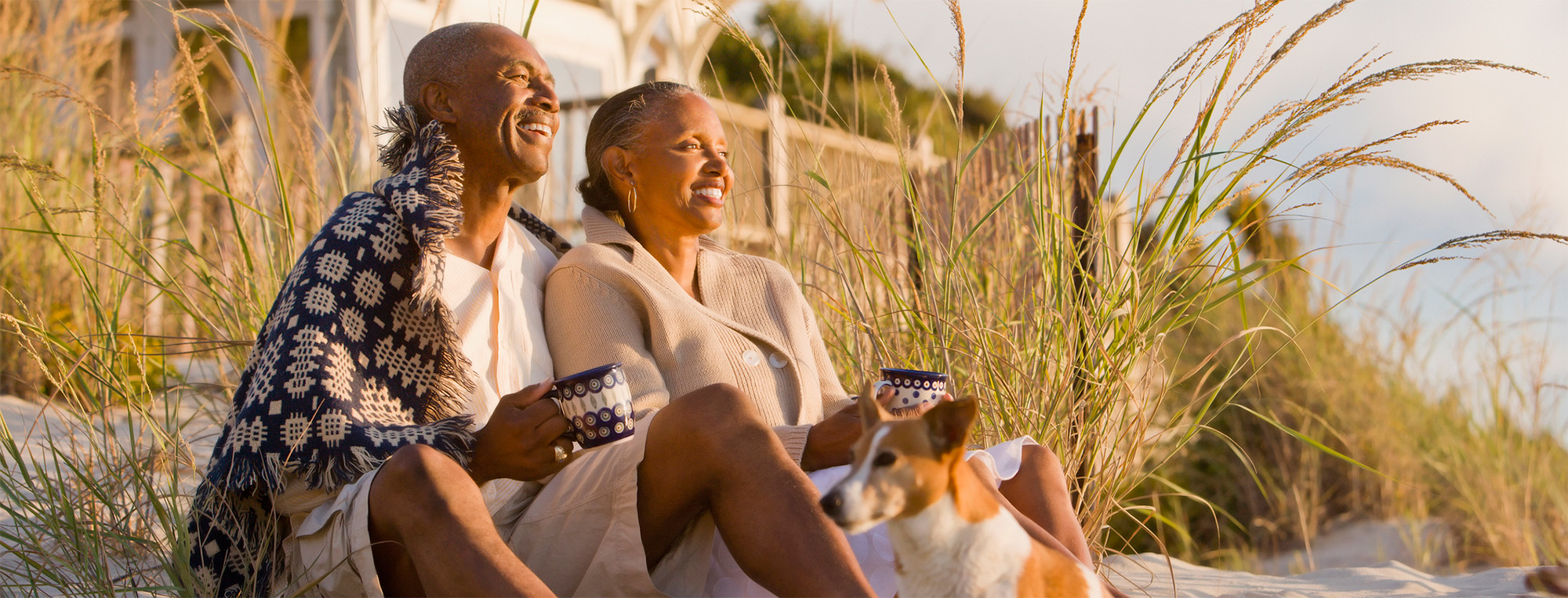 older couple with dog relaxing